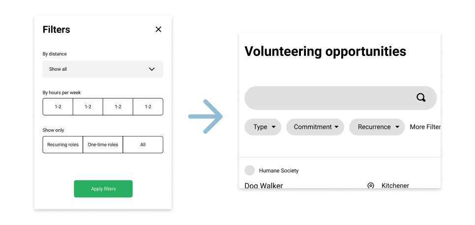 Surfaceing the filtering options available from inside the filters modal to the main Volunteer page